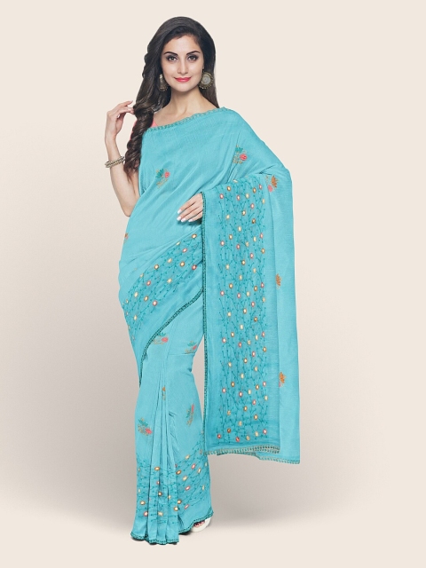 

Pothys Blue & Pink Floral Embroidered Saree