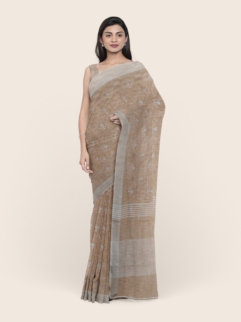 

Pothys Tan & Grey Linen Blend Saree