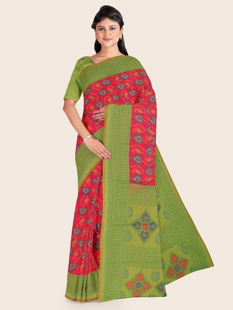 

Pothys Pink & Green Ethnic Motifs Saree