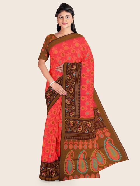 

Pothys Pink Floral Printed Poly Chiffon Saree