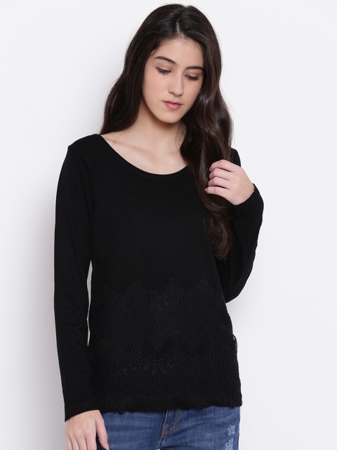 

Wills Lifestyle Women Black Lace Detail Fitted Top