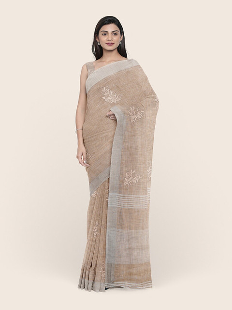

Pothys Tan Floral Linen Blend Saree