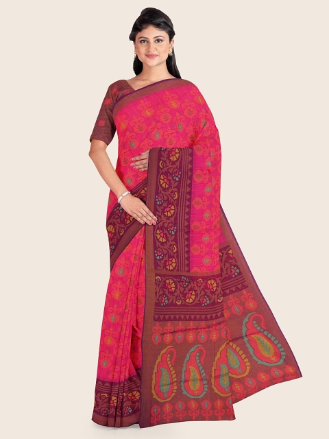 

Pothys Pink Paisley Printed Poly Chiffon Saree