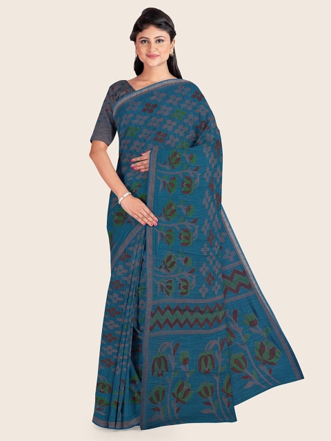 

Pothys Blue & Green Floral Zari Saree