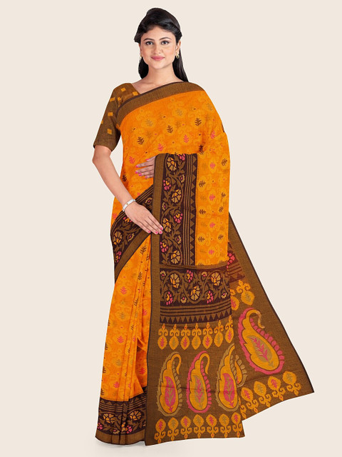 

Pothys Yellow & Navy Blue Floral Printed Saree