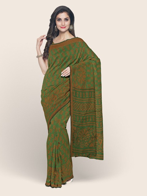 

Pothys Green & Brown Floral Printed Saree
