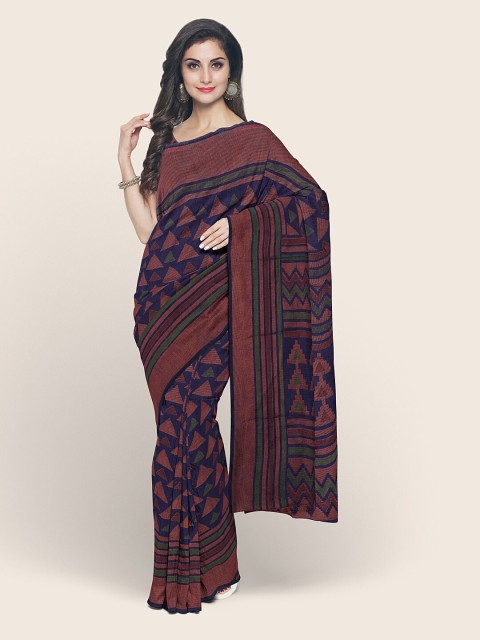 

Pothys Blue & Maroon Geometric Printed Saree