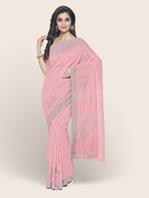

Pothys Pink Floral Linen Blend Saree