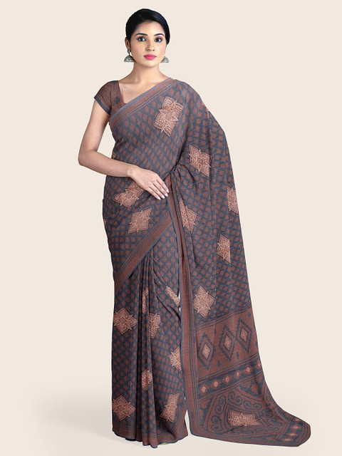 

Pothys Grey & Brown Ethnic Motifs Printed Saree