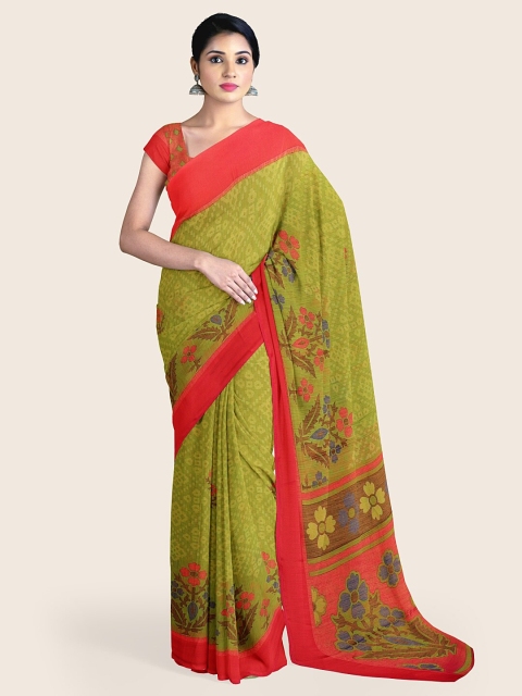 

Pothys Green & Red Floral Saree