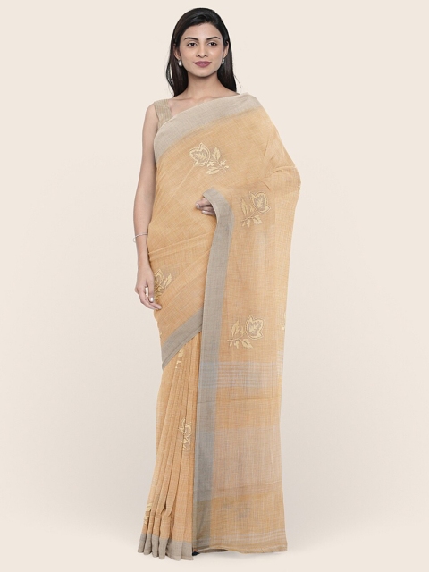 

Pothys Cream-Coloured Floral Linen Blend Saree