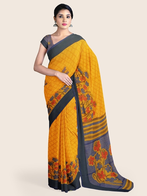 

Pothys Mustard & Blue Floral Saree