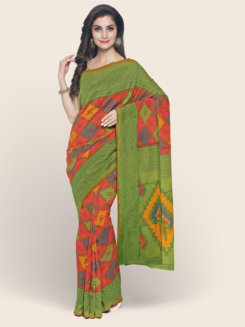 

Pothys Green & Red Geometric Printed Saree