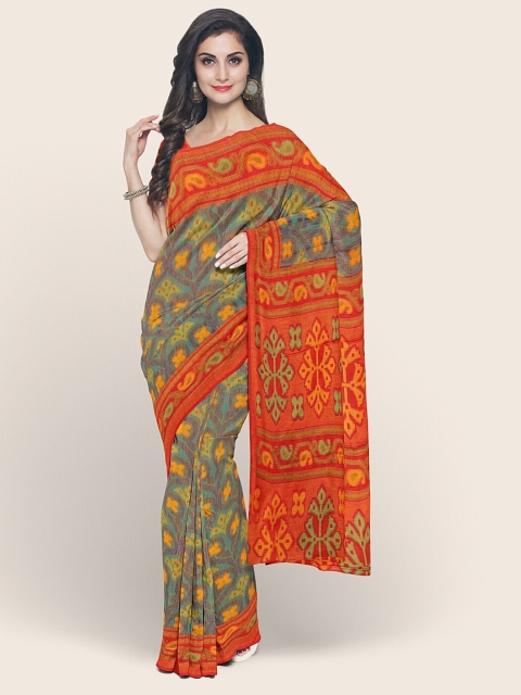 

Pothys Green & Orange Ethnic Motifs Saree