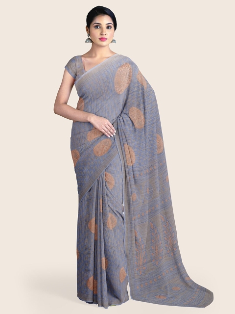 

Pothys Blue & Beige Ethnic Motifs Printed Zari Saree