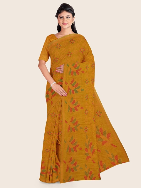 

Pothys Mustard Floral Printed Poly Chiffon Saree