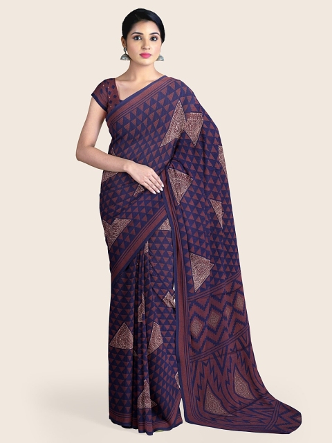 

Pothys Blue & Brown Printed Zari Saree
