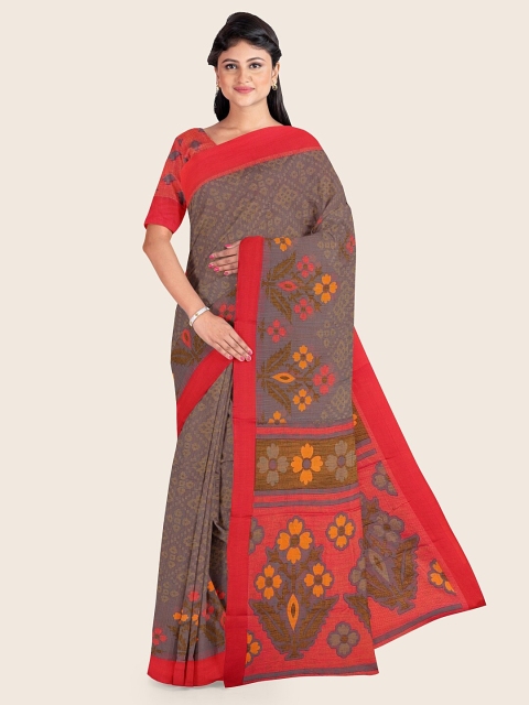 

Pothys Grey & Red Floral Saree
