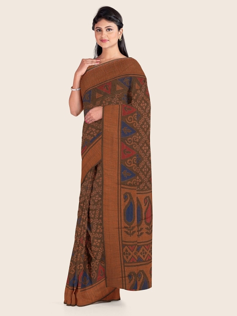

Pothys Brown & Blue Ethnic Motifs Zari Saree