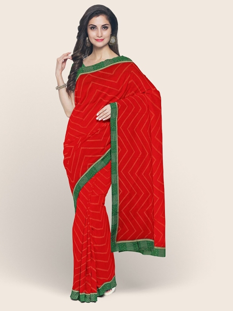 

Pothys Red & Green Striped Beads and Stones Saree