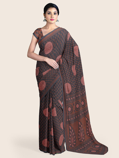 

Pothys Charcoal & Red Ethnic Motifs Printed Saree