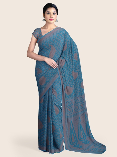 

Pothys Blue & Brown Paisley Printed Saree