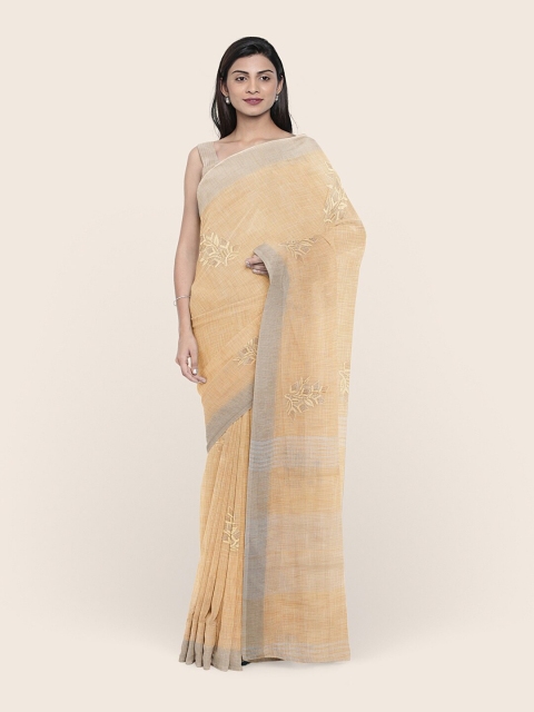 

Pothys Cream-Coloured Floral Linen Blend Saree