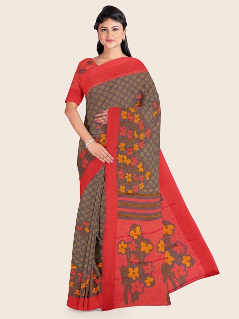 

Pothys Grey & Red Floral Printed Saree