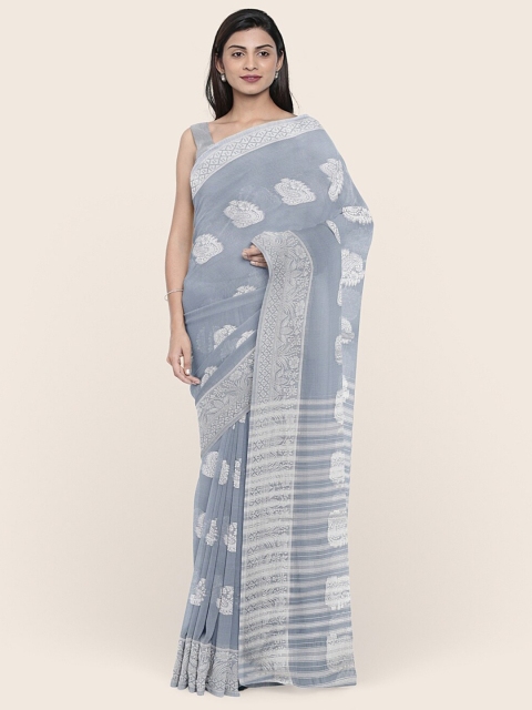 

Pothys Grey & Silver-Toned Woven Design Zari Saree