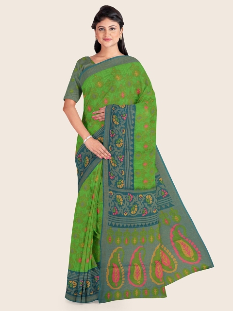 

Pothys Green & Blue Floral Printed Saree