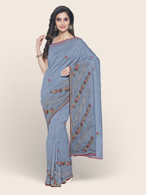 

Pothys Blue & Red Floral Beads and Stones Saree