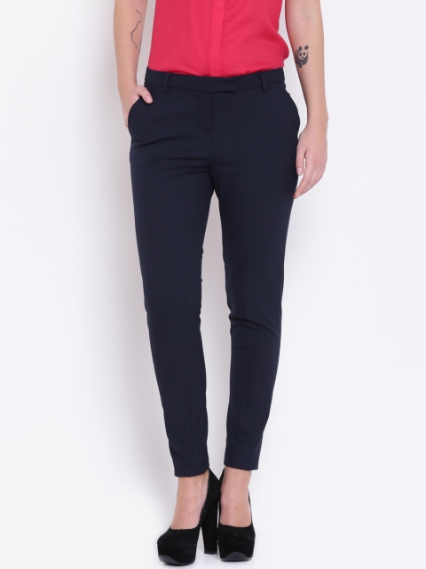 

Wills Lifestyle Women Navy Super-Slim Fit Solid Formal Trousers, Navy blue