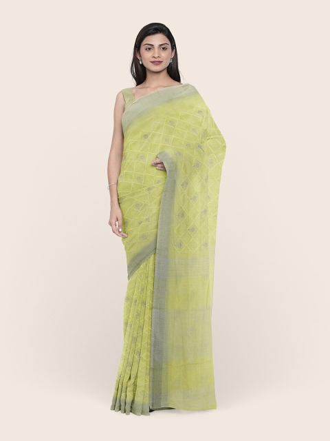 

Pothys Green & Grey Linen Blend Saree