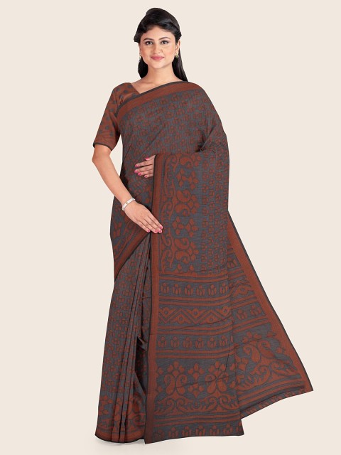 

Pothys Grey & Brown Ethnic Motifs Printed Saree