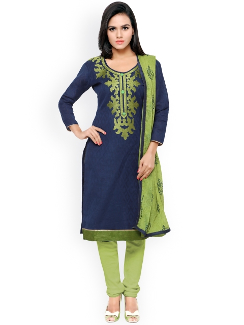 

Saree mall Navy & Green Jacquard Unstitched Dress Material, Navy blue