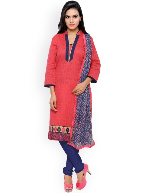 

Saree mall Pink & Blue Jacquard Unstitched Dress Material