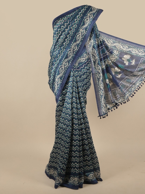 

Pothys Blue & White Printed Jute Silk Saree