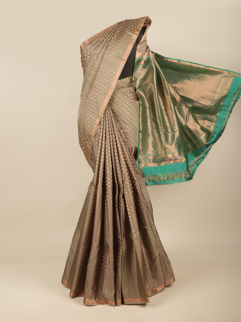 

Pothys Grey & Green Ethnic Motifs Zari Pure Silk Kanjeevaram Saree