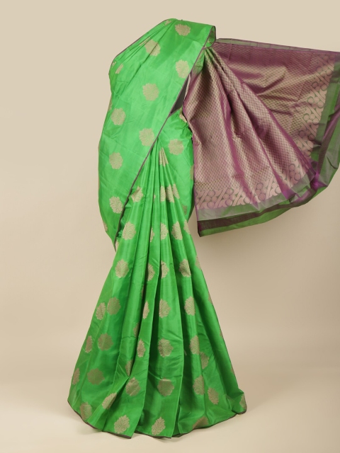 

Pothys Green & Purple Ethnic Motifs Pure Silk Kanjeevaram Saree