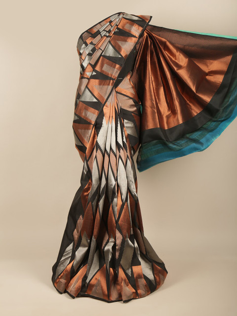 

Pothys Copper-Toned & Silver-Toned Woven Design Zari Pure Silk Kanjeevaram Saree