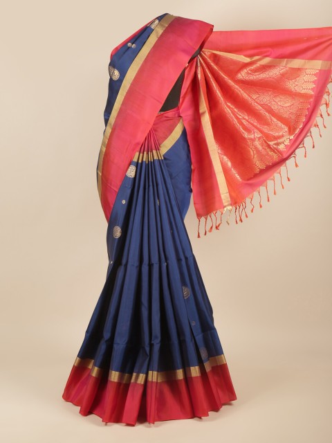 

Pothys Blue & Pink Woven Design Kanchipuram Pure Silk Saree
