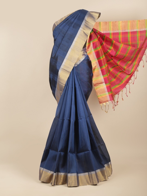 

Pothys Blue & Gold-Toned Zari Pure Silk Kanjeevaram Saree