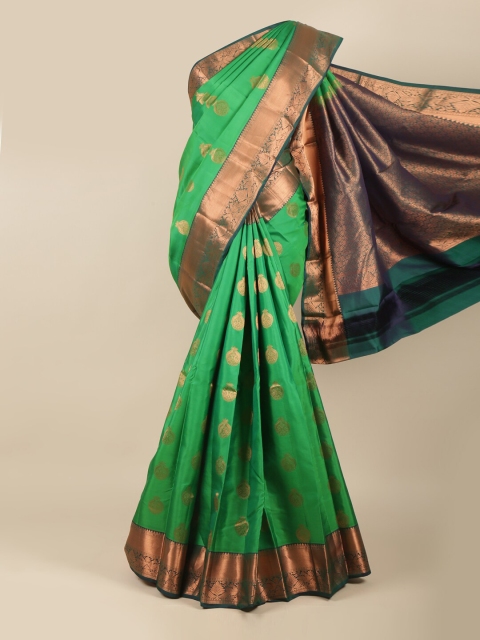 

Pothys Green & Gold-Toned Ethnic Motifs Zari Pure Silk Kanjeevaram Saree