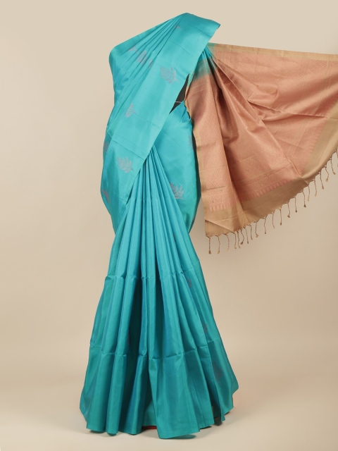 

Pothys Blue & Beige Ethnic Motifs Zari Pure Silk Kanjeevaram Saree