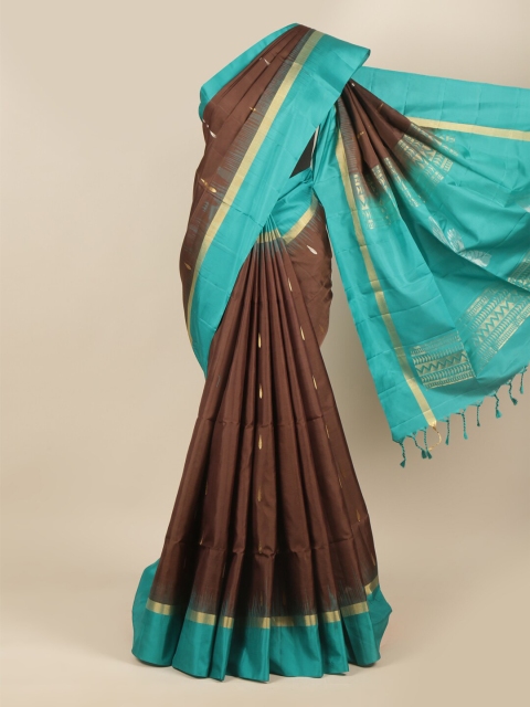

Pothys Brown & Blue Woven Design Pure Silk Kanjeevaram Saree