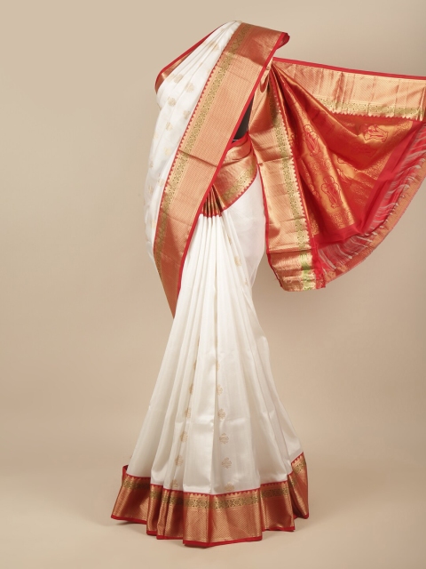 

Pothys White & Gold-Toned Ethnic Motifs Zari Pure Silk Kanjeevaram Saree