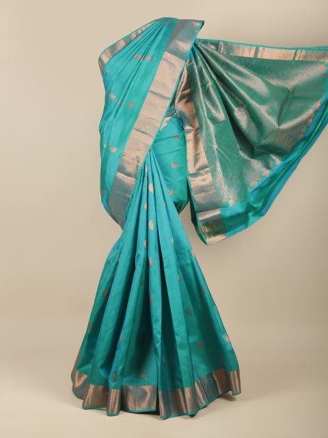 

Pothys Blue & Copper-Toned Ethnic Motifs Zari Pure Silk Kanjeevaram Saree