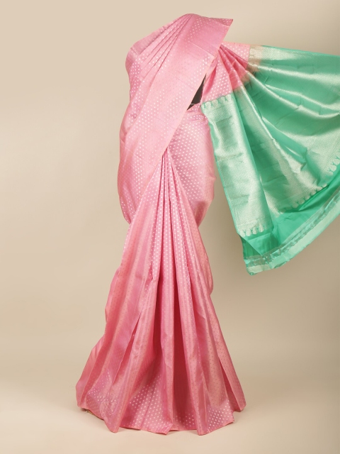 

Pothys Pink & Green Ethnic Motifs Zari Pure Silk Kanjeevaram Saree