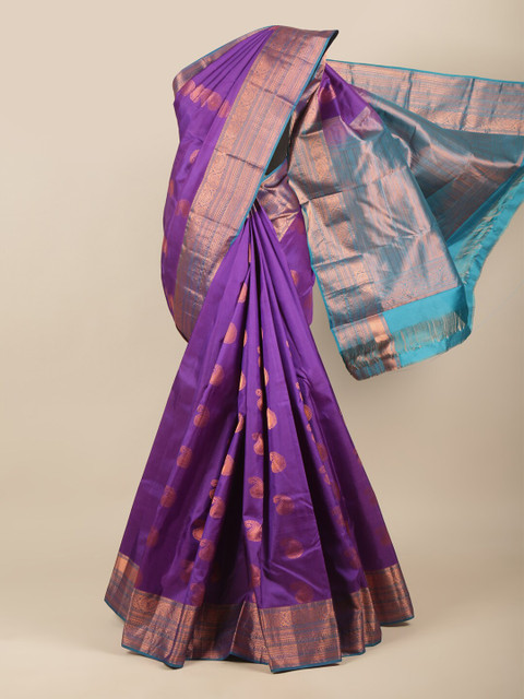 

Pothys Violet & Blue Paisley Zari Pure Silk Kanjeevaram Saree