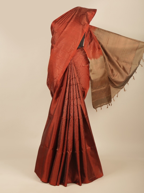 

Pothys Rust & Gold-Toned Woven Design Zari Pure Silk Kanjeevaram Saree